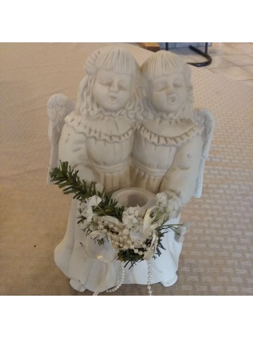 Vintage Singing Angels Figurine Candle Holder White Porcelain Bisque 1997